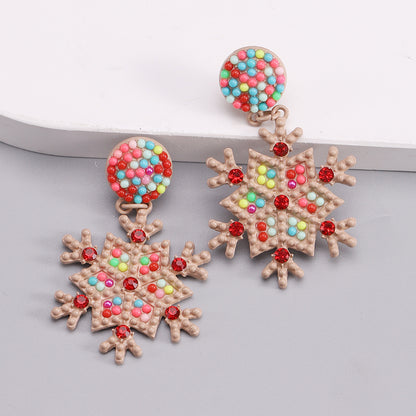 1 Piece Nordic Style Streetwear Snowflake Inlay Alloy Beads Gold Plated Drop Earrings