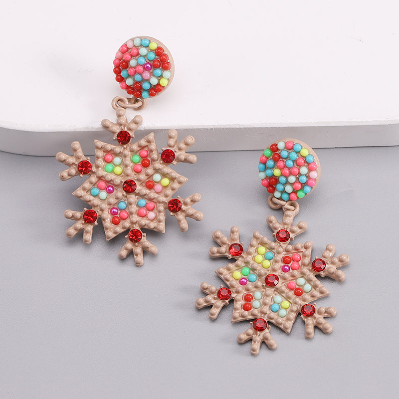 1 Piece Nordic Style Streetwear Snowflake Inlay Alloy Beads Gold Plated Drop Earrings