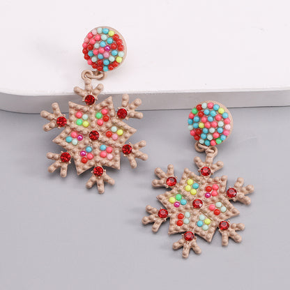 1 Piece Nordic Style Streetwear Snowflake Inlay Alloy Beads Gold Plated Drop Earrings