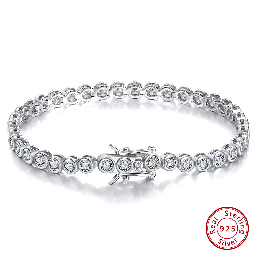 Glam Simple Style Round Round Dots Sterling Silver Plating Inlay Zircon White Gold Plated Rhodium Plated Silver Plated Tennis Bracelet