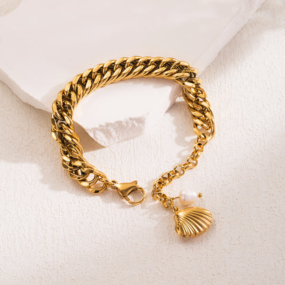 Ig Style Sweet Solid Color Stainless Steel Pearl Plating Inlay Zircon 18k Gold Plated Bracelets