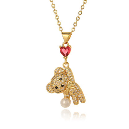 Elegant Streetwear Bear Heart Shape Elephant Copper Plating Inlay Zircon Pendant Necklace