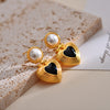 1 Pair Elegant Classical Heart Shape Inlay Copper Artificial Pearls Ear Studs