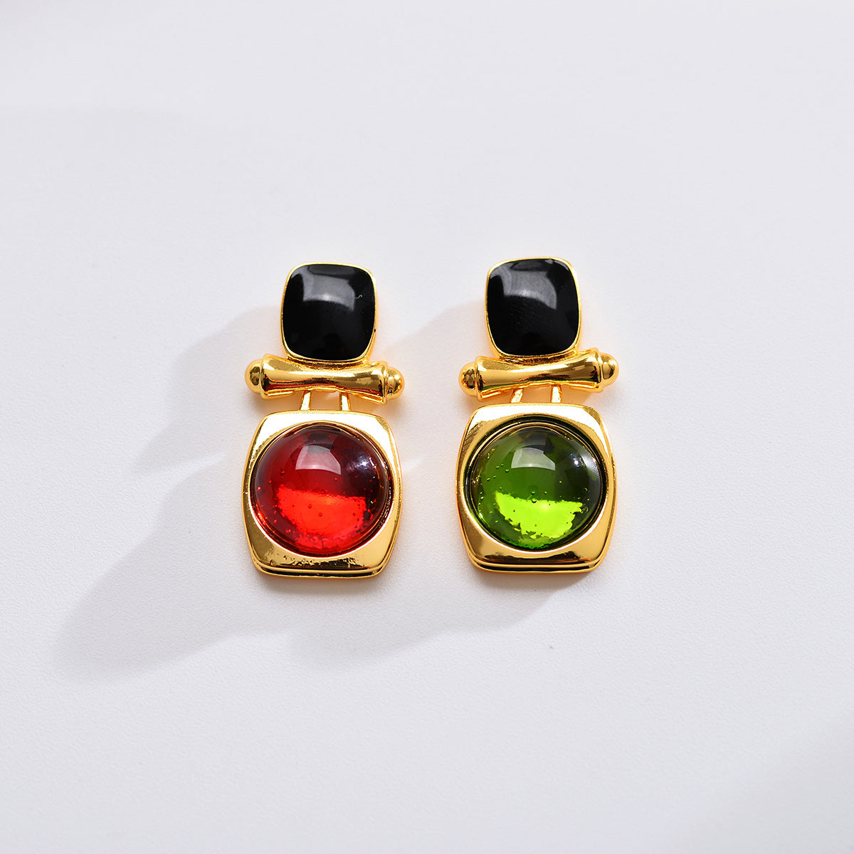 1 Pair Elegant Classical Vintage Style Square Inlay Copper Agate Ear Studs