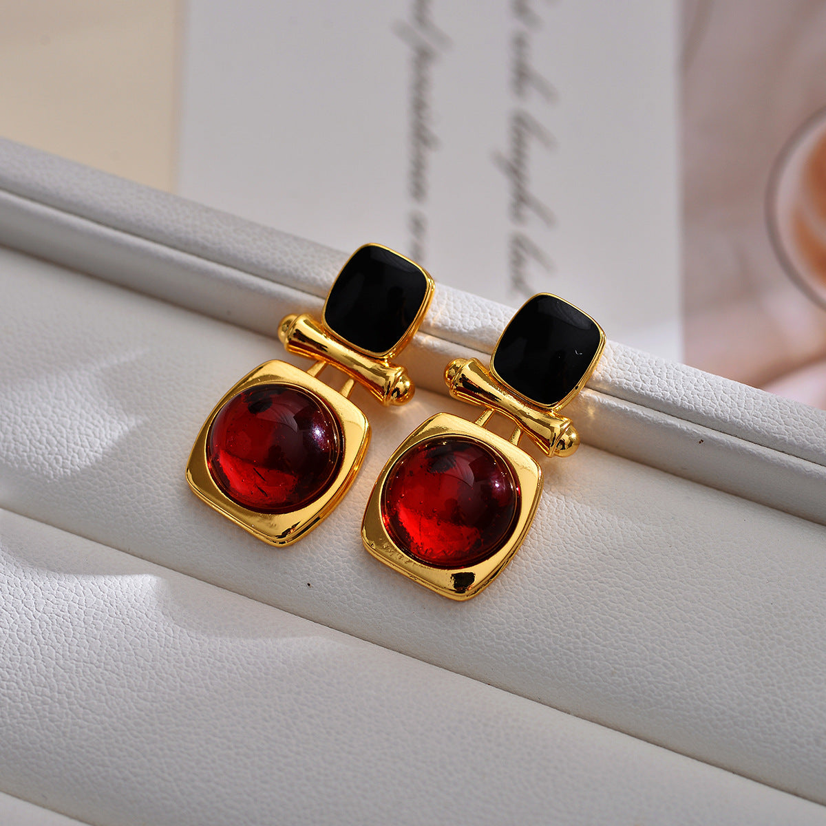 1 Pair Elegant Classical Vintage Style Square Inlay Copper Agate Ear Studs