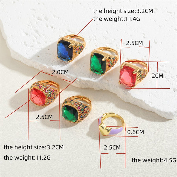 Elegant Classical Vintage Style Geometric Copper Plating Inlay Zircon 14k Gold Plated Open Rings