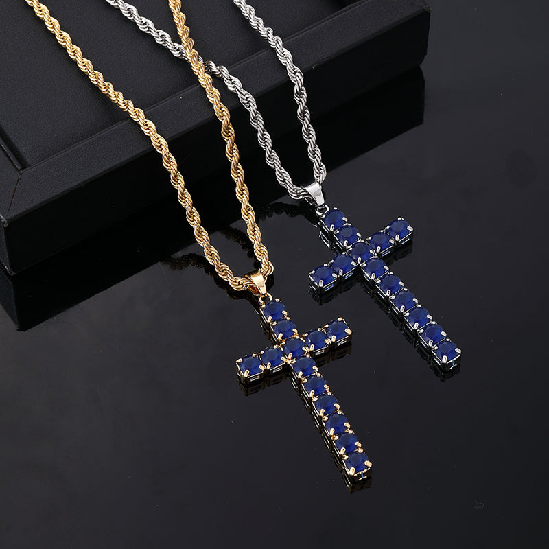 Hip-hop Vintage Style Simple Style Cross Stainless Steel Copper Plating Inlay Zircon Gold Plated Silver Plated Pendant Necklace