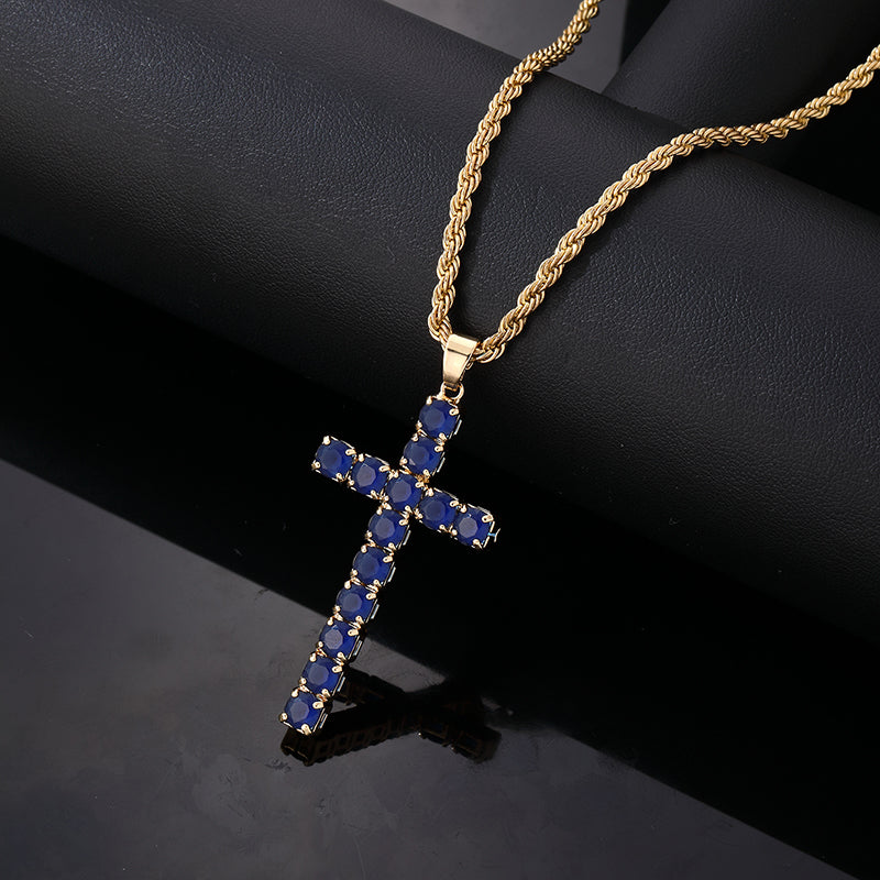 Hip-hop Vintage Style Simple Style Cross Stainless Steel Copper Plating Inlay Zircon Gold Plated Silver Plated Pendant Necklace