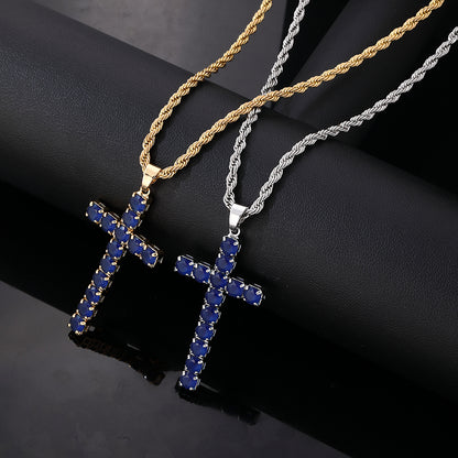 Hip-hop Vintage Style Simple Style Cross Stainless Steel Copper Plating Inlay Zircon Gold Plated Silver Plated Pendant Necklace