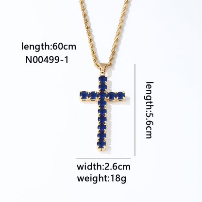 Hip-hop Vintage Style Simple Style Cross Stainless Steel Copper Plating Inlay Zircon Gold Plated Silver Plated Pendant Necklace