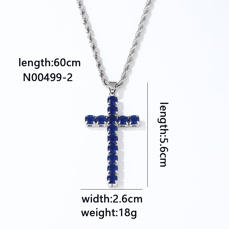 Hip-hop Vintage Style Simple Style Cross Stainless Steel Copper Plating Inlay Zircon Gold Plated Silver Plated Pendant Necklace