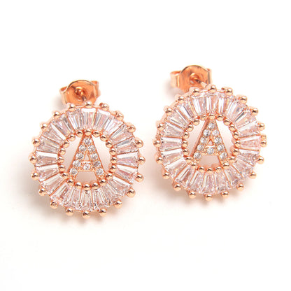 Fashion Letter Copper Inlay Zircon Ear Studs 1 Pair