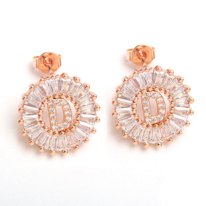 Fashion Letter Copper Inlay Zircon Ear Studs 1 Pair