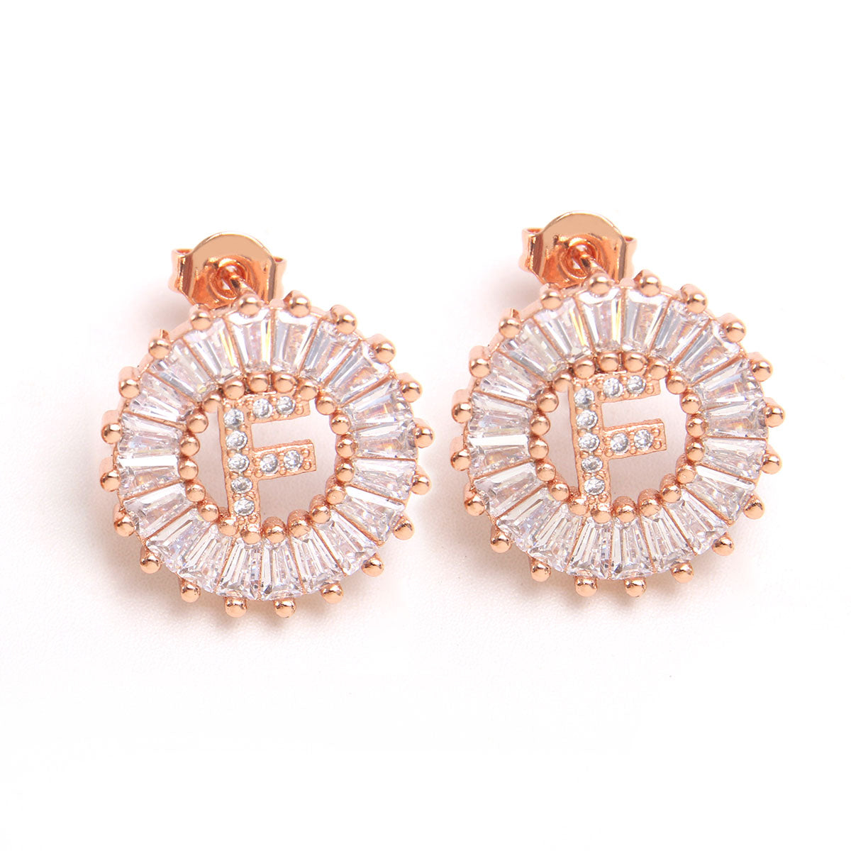 Small 26 Letter Sweet Female Zircon Electroplated Copper Earrings