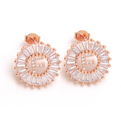 Fashion Letter Copper Inlay Zircon Ear Studs 1 Pair