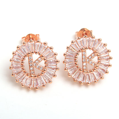 Fashion Letter Copper Inlay Zircon Ear Studs 1 Pair