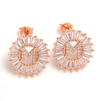 Fashion Letter Copper Inlay Zircon Ear Studs 1 Pair