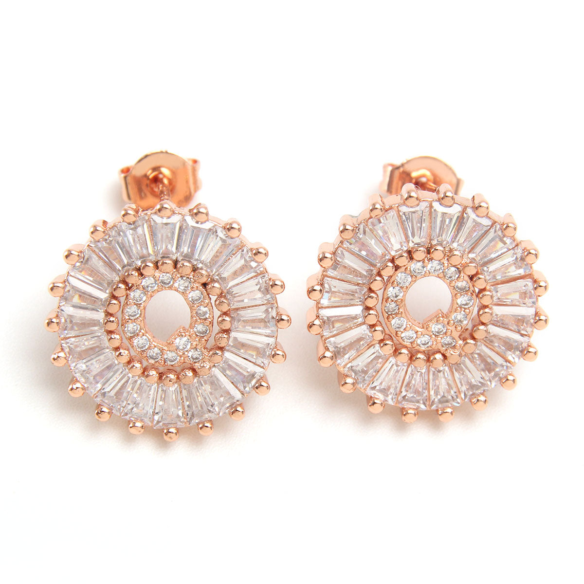 Small 26 Letter Sweet Female Zircon Electroplated Copper Earrings