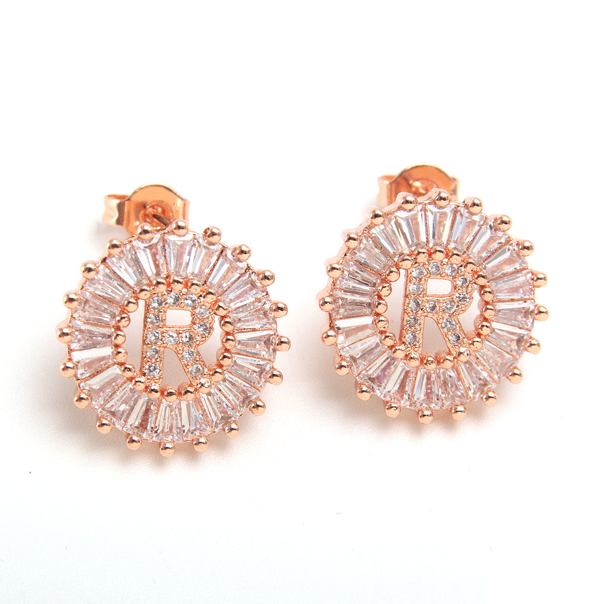 Fashion Letter Copper Inlay Zircon Ear Studs 1 Pair