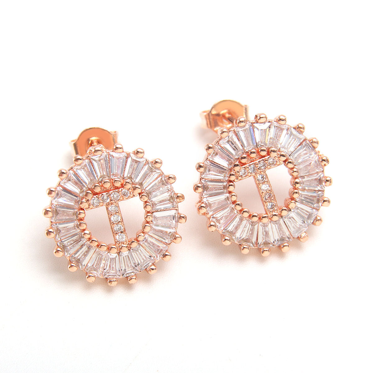 Small 26 Letter Sweet Female Zircon Electroplated Copper Earrings