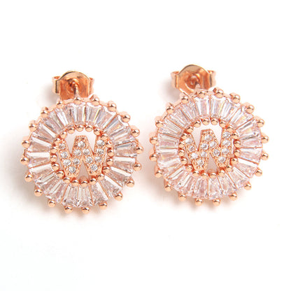 Fashion Letter Copper Inlay Zircon Ear Studs 1 Pair