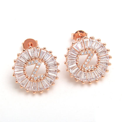 Small 26 Letter Sweet Female Zircon Electroplated Copper Earrings