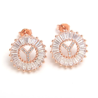 Small 26 Letter Sweet Female Zircon Electroplated Copper Earrings