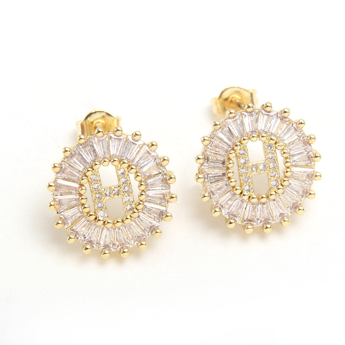 Fashion Letter Copper Inlay Zircon Ear Studs 1 Pair