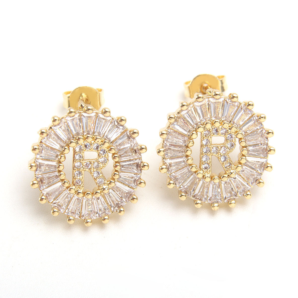 Fashion Letter Copper Inlay Zircon Ear Studs 1 Pair