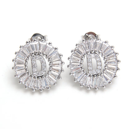 Fashion Letter Copper Inlay Zircon Ear Studs 1 Pair