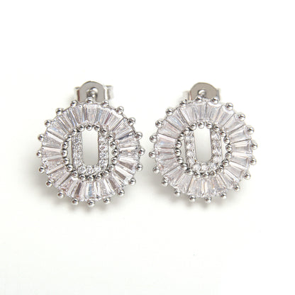 Fashion Letter Copper Inlay Zircon Ear Studs 1 Pair