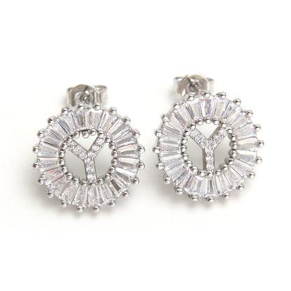 Fashion Letter Copper Inlay Zircon Ear Studs 1 Pair