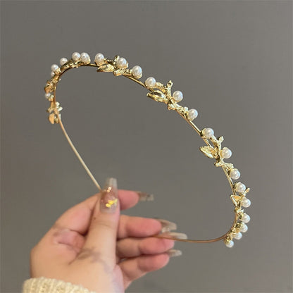 Women'S Elegant Lady Geometric Imitation Pearl Alloy Hair Band