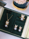 Simple Style Cat Copper Inlay Zircon Jewelry Set