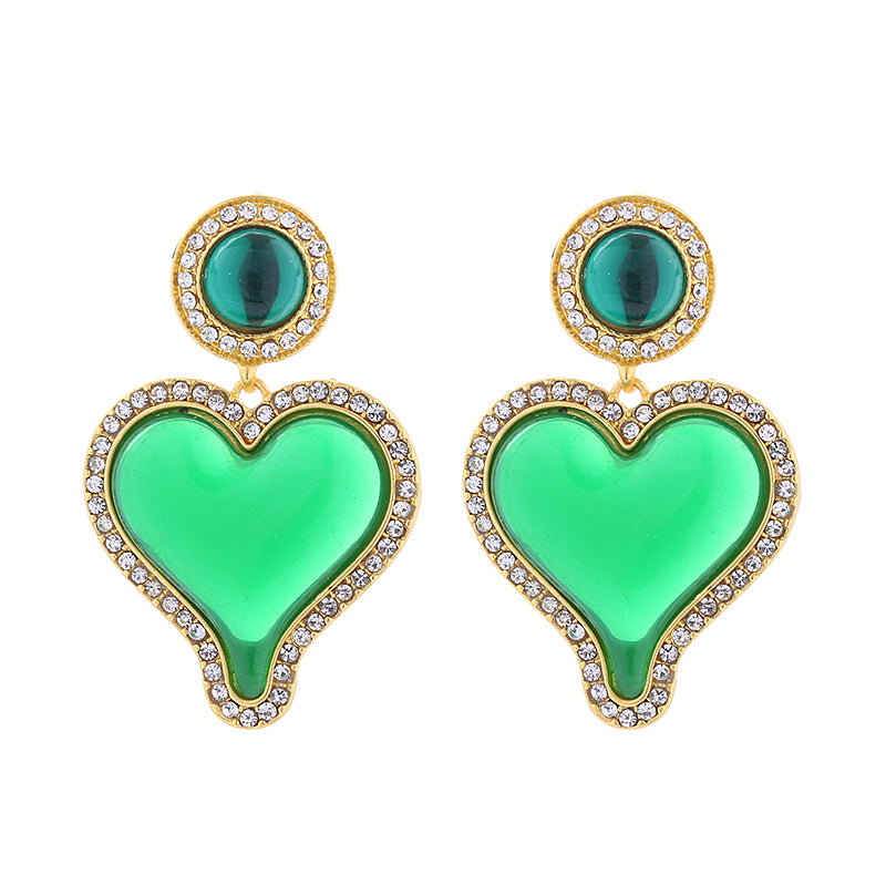 1 Pair Elegant Cute Round Heart Shape Inlay Alloy Resin Artificial Gemstones Drop Earrings