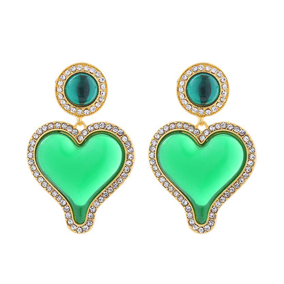 1 Pair Elegant Cute Round Heart Shape Inlay Alloy Resin Artificial Gemstones Drop Earrings