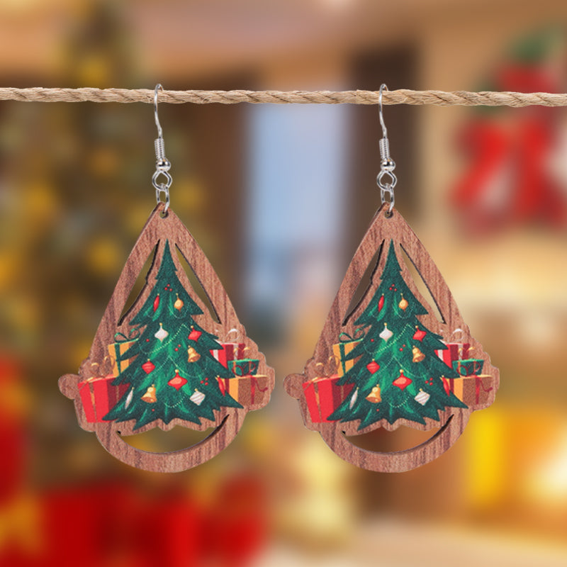 1 Pair Christmas Streetwear Santa Claus Snowflake Elk Arylic Wood Drop Earrings Earrings Ear Studs