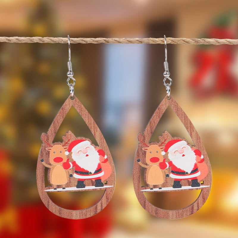 1 Pair Christmas Streetwear Santa Claus Snowflake Elk Arylic Wood Drop Earrings Earrings Ear Studs