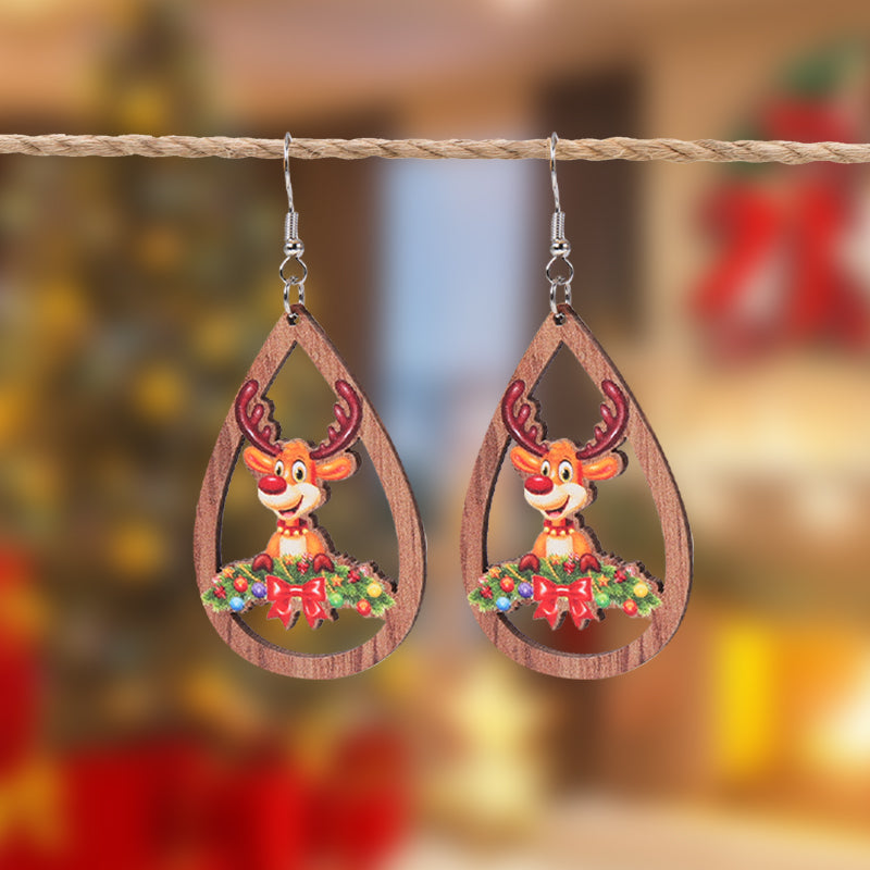 1 Pair Christmas Streetwear Santa Claus Snowflake Elk Arylic Wood Drop Earrings Earrings Ear Studs