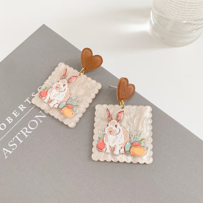 1 Pair Simple Style Rabbit Printing Arylic Drop Earrings