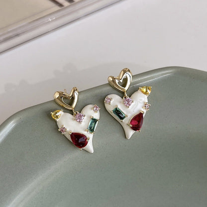 1 Pair Simple Style Heart Shape Inlay Copper Zircon Drop Earrings