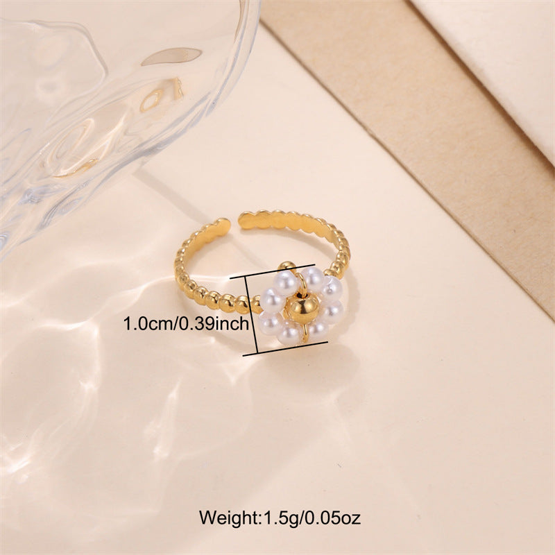 Simple Style Flower Stainless Steel Inlay Pearl Rings