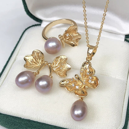 Elegant Lady Geometric Freshwater Pearl Rings Earrings Necklace In Bulk