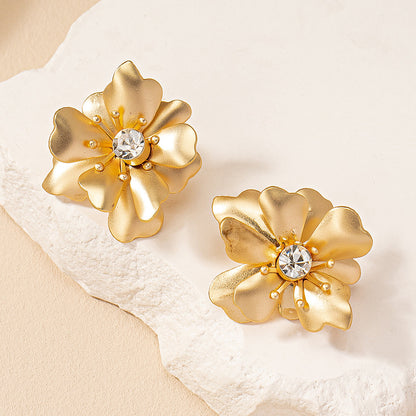 1 Pair Casual Romantic Sweet Flower Petal Floral Inlay Alloy Zircon Ear Studs