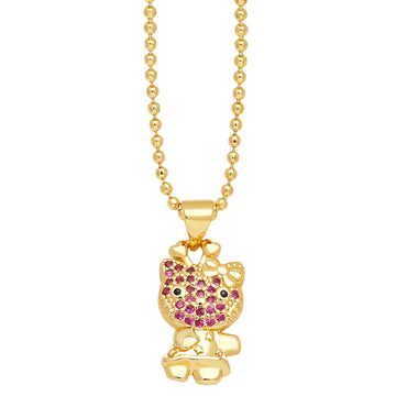 Modern Style Streetwear Little Bear Copper Plating Inlay Zircon 18k Gold Plated Pendant Necklace