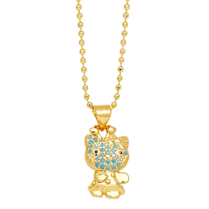 Modern Style Streetwear Little Bear Copper Plating Inlay Zircon 18k Gold Plated Pendant Necklace