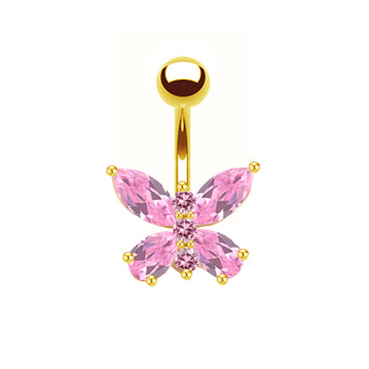 Shiny Peacock Butterfly Bow Knot Stainless Steel Copper Plating Inlay Crystal Rhinestones Zircon White Gold Plated Gold Plated Belly Ring