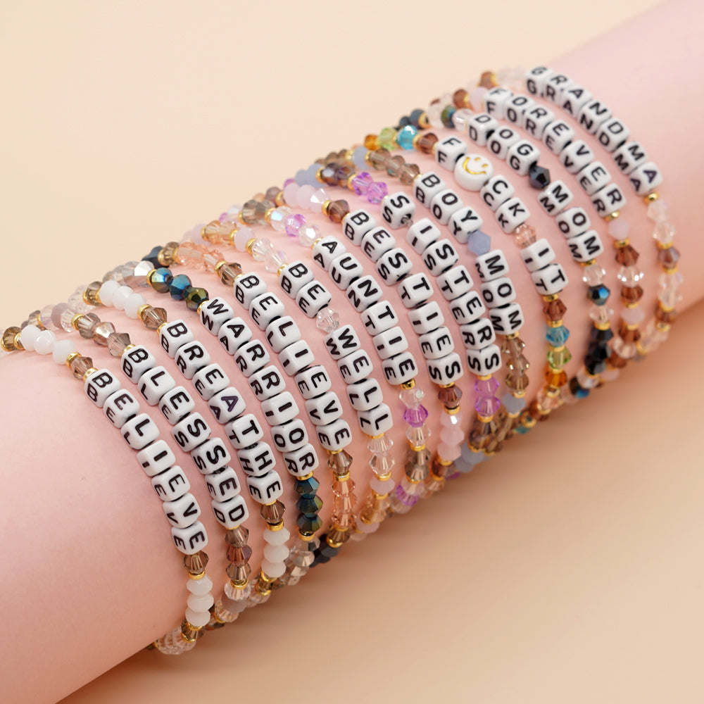 Vintage Style Simple Style Letter Beaded Artificial Crystal Wholesale Bracelets