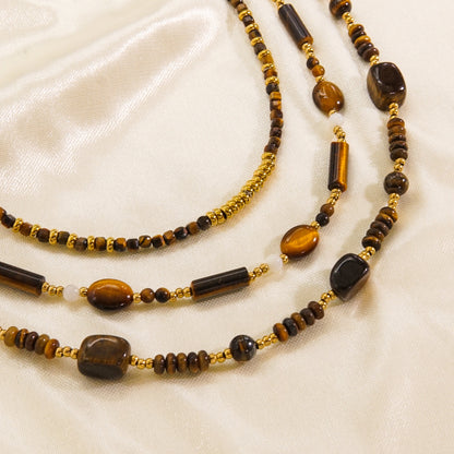 Casual Vintage Style Geometric Stainless Steel Tiger Eye Knitting Necklace