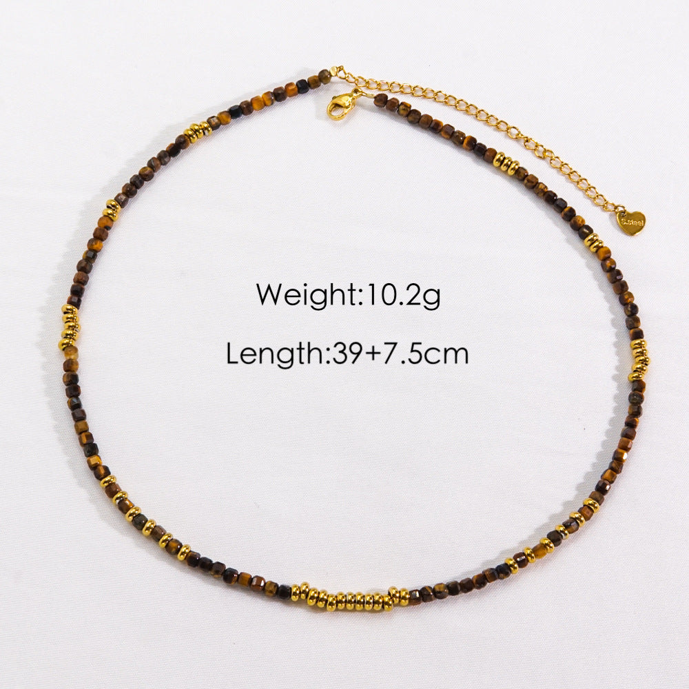 Casual Vintage Style Geometric Stainless Steel Tiger Eye Knitting Necklace